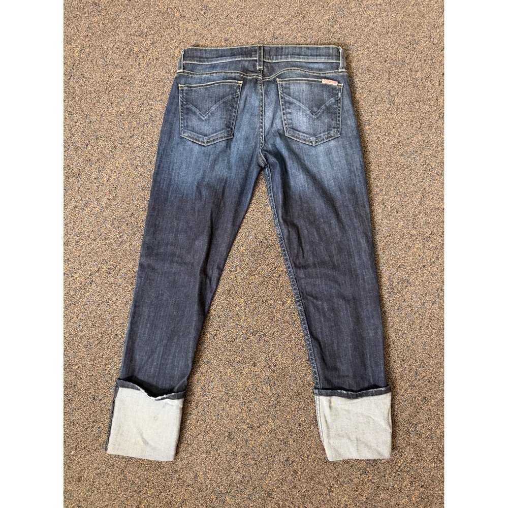 Hudson Crop Muse Skinny Factory Distressed with 5" Cuff Size 28 Dark Wash Jeans - Picture 3 of 14